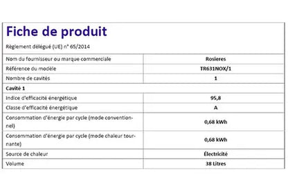 Lave-vaisselle table de cuisson Rosieres TR631NOX/1 Rosieres