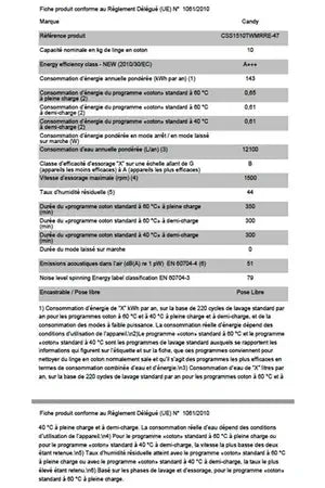 Lave-linge hublot Candy CSS1510TWMRRE Candy