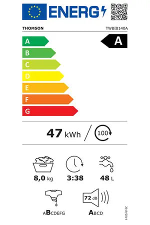 Lave-linge hublot Thomson TWBI8140A - ENCASTRABLE 60 CM Thomson