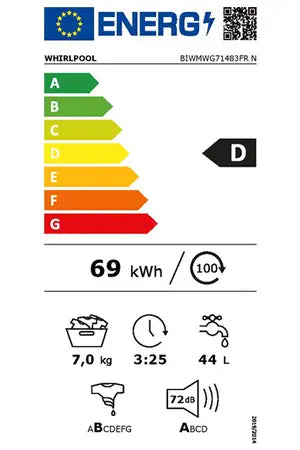 Lave-linge hublot Whirlpool BIWMWG71483FRN Whirlpool