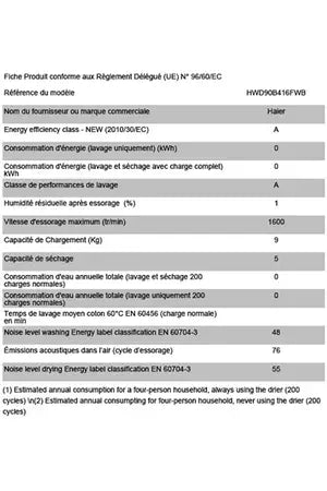 Lave-linge séchant Haier HWD90B416FWB-FR Haier