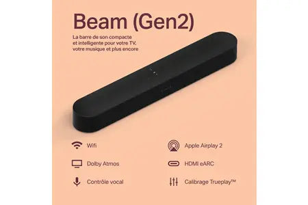 Barre De Son Sonos Beam Gen 2 Noir Dolby Atmos Sonos