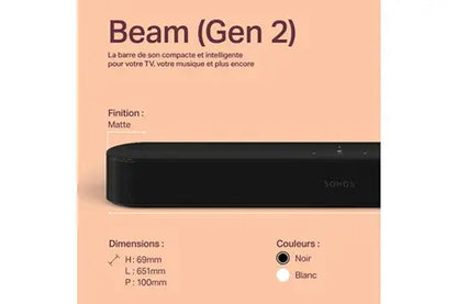 Barre De Son Sonos Beam Gen 2 Noir Dolby Atmos Sonos