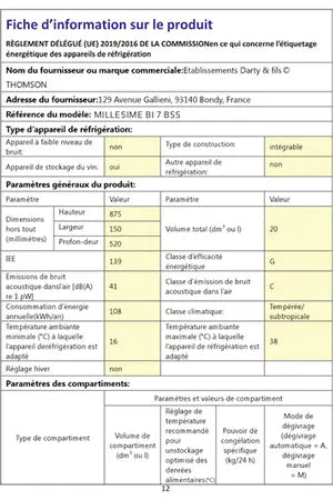 Cave de service Thomson Millesime BI-7-BSS Thomson