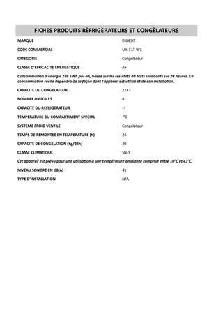 Congélateur armoire Indesit UI6F1TW1 Indesit