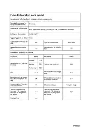 Congélateur armoire Siemens GS58NAWCV Siemens