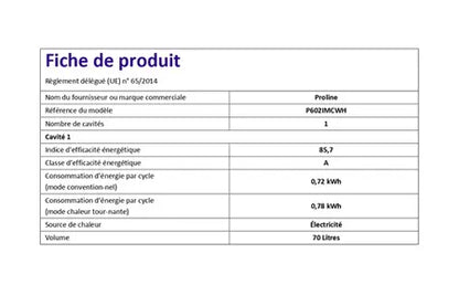 Cuisinière induction Proline P602IMCWH Proline