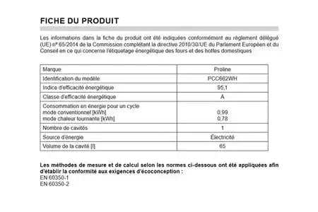 Cuisinière vitrocéramique Proline PCC662WH Proline