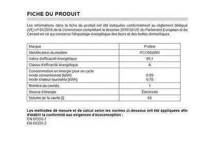 Cuisinière vitrocéramique Proline PCC662WH Proline