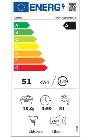 Lave-linge hublot CANDY RPD 4106BWMBC-S AUTODOSE Candy