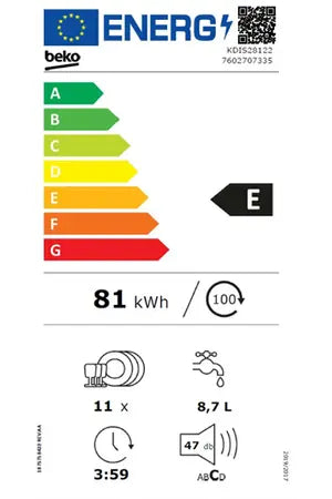 Lave-vaisselle Beko KDIS28122 - ENCASTRABLE 45CM Beko