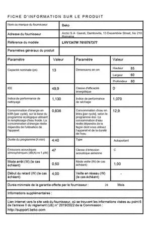 Lave-vaisselle Beko LVV1347W Beko