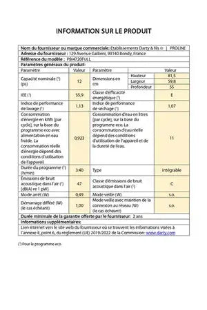 Lave-vaisselle Proline PBI4720FULL - ENCASTRABLE 60CM Proline
