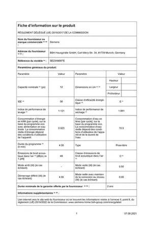 Lave-vaisselle Siemens SE23IW08TE VarioSpeed Plus Siemens