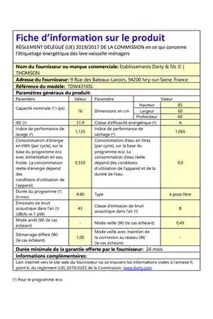 Lave-vaisselle Thomson TDW4316SL Thomson