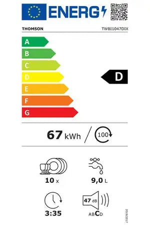 Lave-vaisselle Thomson TWBI1047DIX - ENCASTRABLE 45 CM Thomson