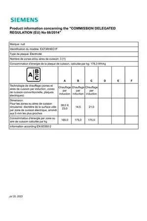 Plaque induction Siemens EX73RHEC1F Siemens