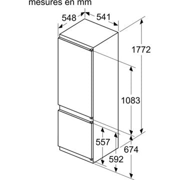 Réfrigérateur combiné encastrable 							BOSCH				KIV87NSE0, Série 2, Eco Airflow