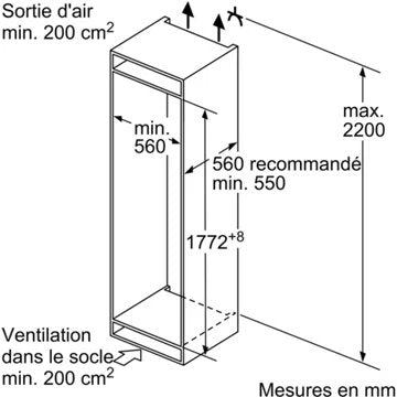 Réfrigérateur combiné encastrable 							BOSCH				KIV87NSE0, Série 2, Eco Airflow