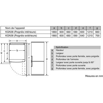 Réfrigérateur combiné							BOSCH				KGN36VLED Série 4 VitaFresh