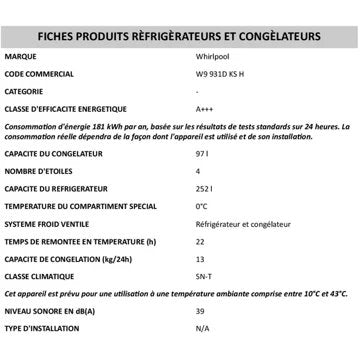 Réfrigérateur combiné							WHIRLPOOL				W9931DKSH Reconditionné