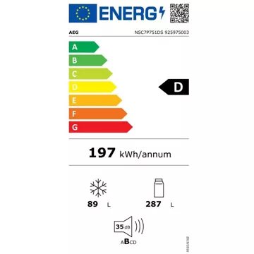 Réfrigérateur combiné encastrable 							AEG				NSC7P751DS No frost 70cm