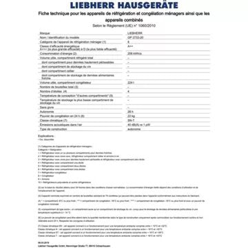 Congélateur armoire							LIEBHERR				GP2733-21 Reconditionné