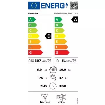 Lave linge séchant hublot 							ELECTROLUX				EW8W2168WV