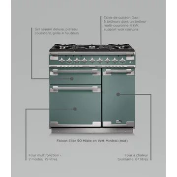 Piano de cuisson gaz							FALCON				ELISE 90 VERT MINERAL MAT NICKEL