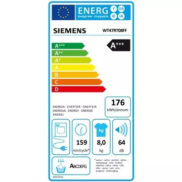 Sèche linge pompe à chaleur							SIEMENS				WT47RT08FF iSensoric Reconditionné