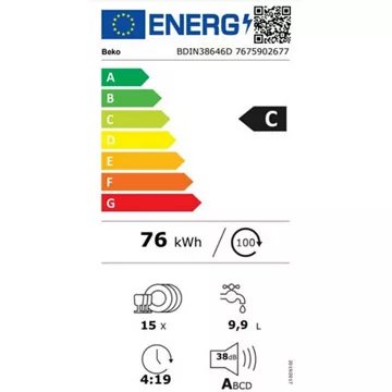 Lave vaisselle encastrable 							BEKO				BDIN38646D SlideFit