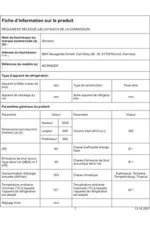 Réfrigérateur congélateur en bas Siemens KG39N2IDF HYPERFRESH Siemens