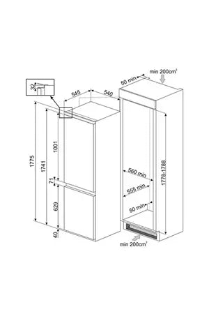 Refrigerateur congelateur en bas Smeg combine encastrable - C1Y170NF 178CM Smeg