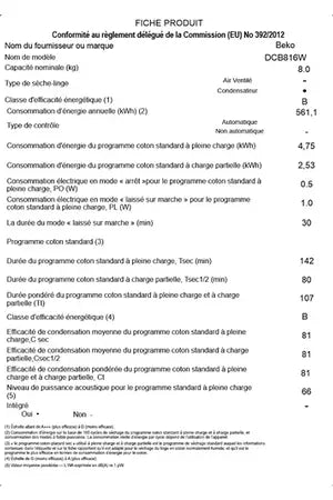 Sèche-linge Beko DCB816W AQUAWAVE Beko