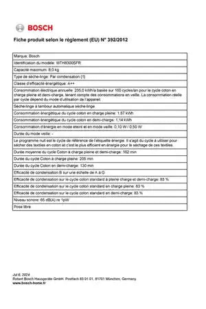 Sèche-linge Bosch WTH8300SFR Bosch