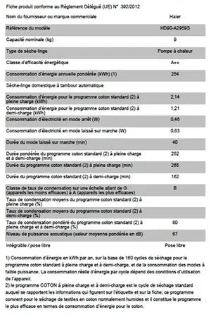 Sèche-linge Haier HD90-A2959R-FR Haier
