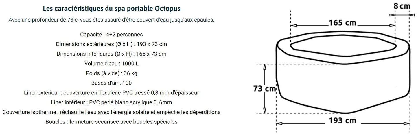 Spa Gonflable Netspa Spa Portable Semi-Rigide Octopus Octogonal Bulles 4-6 Places - Netspa Netspa